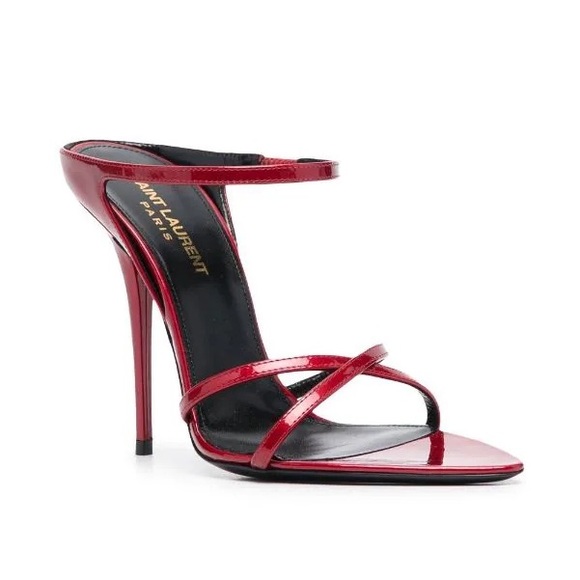 SAINT LAURENT Gippy 125MM Patent Leather Mule stiletto sandals in red - Picture 2 of 7